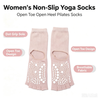 Chaussettes de yoga pour femmes à bout ouvert et talon ouvert, antidérapantes avec points de grip, pour Pilates et Barre, en tricot doux, antidérapantes, pour le fitness, logo personnalisé OEM