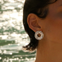 Boucles d'oreilles clous géométriques cercle creux en laiton plaqué platine, incrustées de zirconiums blancs, bijoux pour femme, cadeau