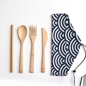 <span class=keywords><strong>Cubiertos</strong></span> de bambú ecológicos con bolsa, tenedor de madera y cuchara, juego de palillos - Product Image 2