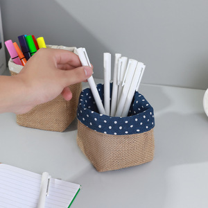 Linen Fabric Storage Bag Square <b>Wall</b> Mounted Punch Free Office Organizer for <b>Desk</b> and Bedroom Use - Product Image 2
