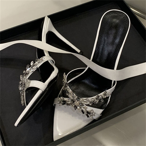 รองเท้าส้นสูงสไตล์ฝรั่งเศสสุดหรูแบบเปิดนิ้วเท้าประดับคริสตัลสำหรับสุภาพสตรี ปี 2025 - Product Image 1