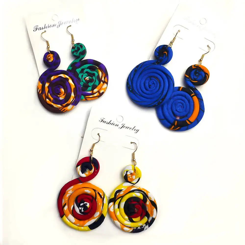 Wholesale African Ethnic Jewelry Newest New Design African Style Print Cotton Wax Fabric Hoop African Earrings For Women