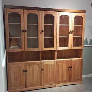 <b>Solid</b> <b>Wood</b> <b>Bookcase</b> With Glass Doors And Storage Shelves For Living Room Home Use - Product Image 1