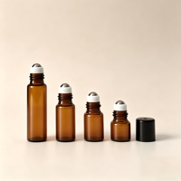 Botol Roll On Minyak Atsiri Kaca Coklat Mini 1ml 2ml 3ml 5ml untuk Parfum dengan Bola Roller Stainless Steel dan Tutup Hitam