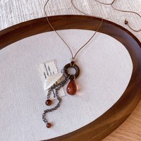 Kalung Liontin Batu Mata Harimau Bohemian Panjang Trendy dengan Rumbai untuk Wanita, Aksesoris Perhiasan Pernikahan