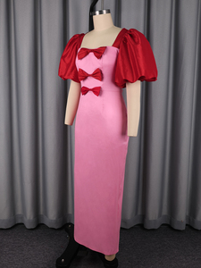 <span class=keywords><strong>Vestido</strong></span> Casual Elegante para Mujer ADR060132 con Cuello <span class=keywords><strong>Cuadrado</strong></span>, Mangas Abullonadas, Decoración de Lazo y Bloques de Color - Product Image 4