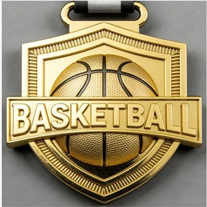Custom Shield Shaped Basketball Medal 50mm Gold Plated Zinc Alloy For Student Children Sports Events Souvenir <b>Gift</b> - Product Image 1