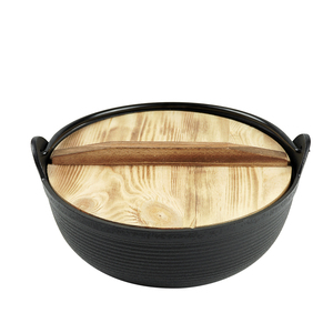 Pentola Olandese in <span class=keywords><strong>Ghisa</strong></span> Pretrattata Antiaderente da 25 cm Personalizzata, Pentola Giapponese Sukiyaki all'Ingrosso con Coperchio in Legno per Gas e Induzione - Product Image 5