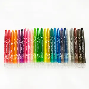Art Supplier High Quality 24PCS Short Bright Color Silky Nox Toxic Kids Novelty Wax Crayon Rotating Crayon