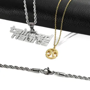 Wholesale Fashion Jewelry Necklaces Cutting Any Shape Necklace Stainless Steel Jewelry Gold Silver Letter Necklace for Women Men