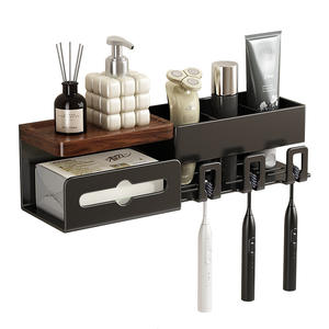 ที่ใส่แปรงสีฟันไม้วอลนัทแบบติดผนัง กล่องใส่กระดาษทิชชู่ ชั้นวางของพร้อมที่วางแก้วสำหรับห้องน้ำ - Product Image 4