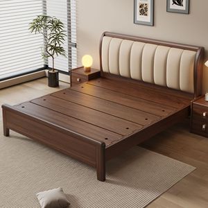 Walnut Wood Solid Wood Platform <b>Bed</b> 1.8m/1.5m <b>Soft</b> Headboard High Box Bedroom Furniture for Home Use - Product Image 4