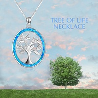 Collier pendentif Arbre de Vie en argent sterling 925 avec opale bleue porte-bonheur