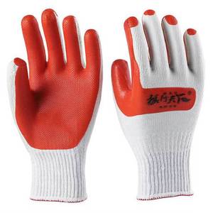 Guantes de Trabajo Wolf Walks The World, de Goma Roja, con 10 Agujas, Hilo Amarillo, Antideslizantes, para Obras de Construcción - Product Image 2