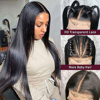 Perruque brésilienne 13x4 en cheveux humains 100% naturels non traités, perruque frontale en dentelle HD transparente sans colle, lisse comme des baguettes