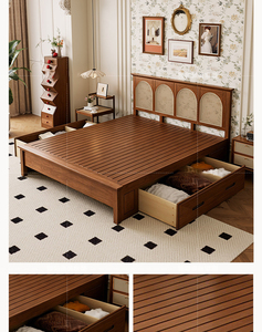 <span class=keywords><strong>Lit</strong></span> double nordique en bois massif, style français, mobilier <span class=keywords><strong>de</strong></span> chambre moderne, avec cadre en rotin naturel, disponible en tailles King et Queen, vente en gros - Product Image 5