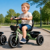Tricycle pour enfants à 3 roues avec siège avec dossier, panier avant, boîte de rangement arrière et pédalier pour garçons, filles et enfants