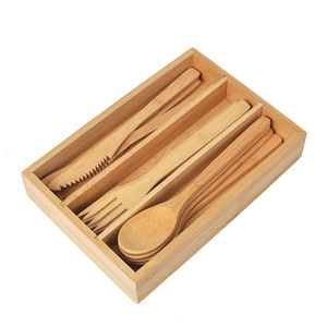 Set di posate in bambù riutilizzabili extra spesse per casa, ristoranti e negozi, con coltello, forchetta e cucchiaio in bambù - Product Image 3