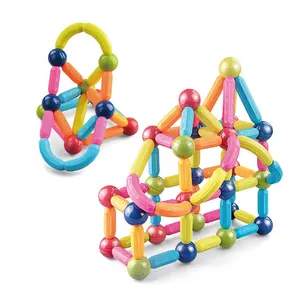 84pcs educational assembled stacking STEM toys magnetic building set 3D magnet balls and rods building sticks blocks set for kid