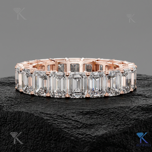 Anillo Clásico de Diamante Cultivado en Laboratorio con Corte Esmeralda, Oro Sólido, Banda de Eternidad Completa Vintage, Joyería Fina Hecha a Medida, Regalo para Mujer - Product Image 5