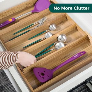 Organisateur de tiroir de cuisine en <span class=keywords><strong>bois</strong></span> d'acacia peu encombrant, porte-couverts extensible en <span class=keywords><strong>bois</strong></span>, plateau à couverts - Product Image 5