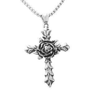 European American Style Stainless Steel <b>Cross</b> Pendant <b>With</b> Rose Design Men's Necklace Gift 190163 - Product Image 4