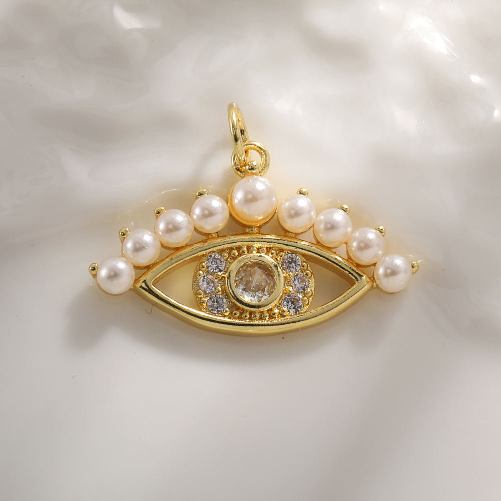 Spot Devil's Eye Necklace Pendant Accessories Blue Eyes Copper Zircon Pearl Octagonal Star Mount DIY Jewelry Bead Caps Oro