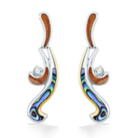 Pendentif cascade hawaïenne en argent sterling 925 plaqué bicolore, fait main, incrusté de motifs marins, avec abalone et bois de Koa