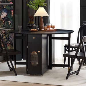 <span class=keywords><strong>Tavolo</strong></span> da Pranzo Rotondo <span class=keywords><strong>Allungabile</strong></span> e Pieghevole in Legno Massello Nordico, <span class=keywords><strong>Tavolo</strong></span> da Pranzo Compatto di Lusso in Gomma di Siamè per Spazi Ristretti - Product Image 1