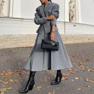 शरद ऋतु की शीतकालीन महिला कार्यालय दो-टुकड़ा सेट महिलाओं को छिपा हुआ बकसुलेट ब्लेजर + उच्च कमर वाली स्कर्ट आउटलेट स्कर्ट सेट - Product Image 2