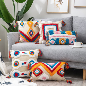 De algodón al por mayor casa tejido almohada <span class=keywords><strong>Boho</strong></span> borla de pelo insertado de Macrame <span class=keywords><strong>Boho</strong></span> almohada - Product Image 2