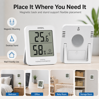 Thermomètre hygromètre numérique d'intérieur avec horloge, calendrier, indicateur d'humidité et d'indice de confort, et support magnétique