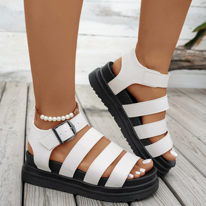 Sandales romaines tissées grande taille pour femmes, style européen et américain, nouvelle collection été, plateforme ajourée, bout ouvert, sandales de plage, vente en gros - Product Image 6