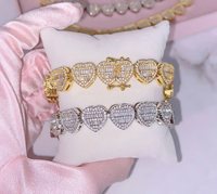 Hip Hop Icy Heart Collier Ensemble de bijoux Iced Out CZ Coeur Tennis Chaîne Ras Du Cou Diamant Coeur Baguette Tennis Collier Pour Femme