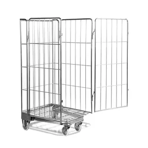 Durable Foldable Wire Mesh Roll Container with Zinc Plated Steel Construction for Easy Storage