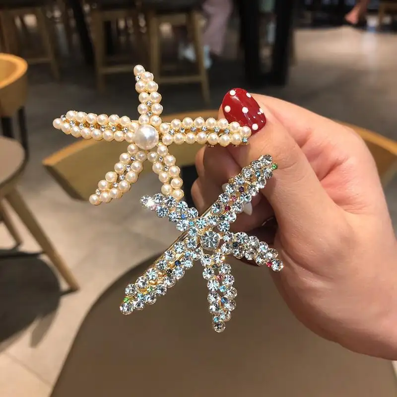 HOVANCI Della Corea del Rhinestone di Bling Perle Stelle Marine Clip di Capelli Bella Piena di Diamanti Perle Stelle Marine Bobby Pin Barrette