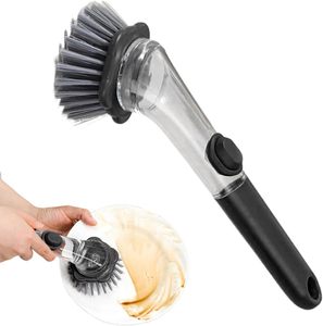 Removable Transparent Plastic Kitchen Dishwashing <b>Scrub</b> Cleaning <b>Brushes</b> PET Wire Soap Dispenser Pot Dish <b>Brush</b> - Product Image 1