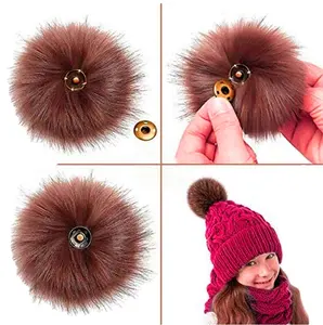 Fluffy Beanie Wool Cotton Knit Hats With Snap Pom Poms Plush Balls