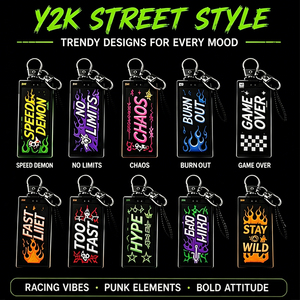 Llavero de moda urbana con parche de carreras, OEM ODM, etiqueta de tela de doble cara, proveedor de llaveros con logotipo de diseño personalizado, llavero bordado Y2K - Product Image 2