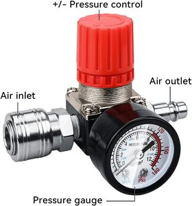 Réducteur <span class=keywords><strong>de</strong></span> <span class=keywords><strong>pression</strong></span> 1/4 pouce pour compresseur d'air, aérographe et gonflage <span class=keywords><strong>de</strong></span> pneus - 3 trous - Product Image 2