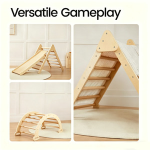 Estructura de juegos de madera para interiores con barras de colores arcoíris y paneles de juego suaves para niños - Product Image 3