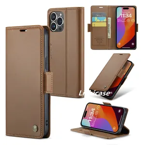 Lichicase Magnetic Adsorption Wallet Leather Case For IPhone 15 Pro Flip Stand Back Cover