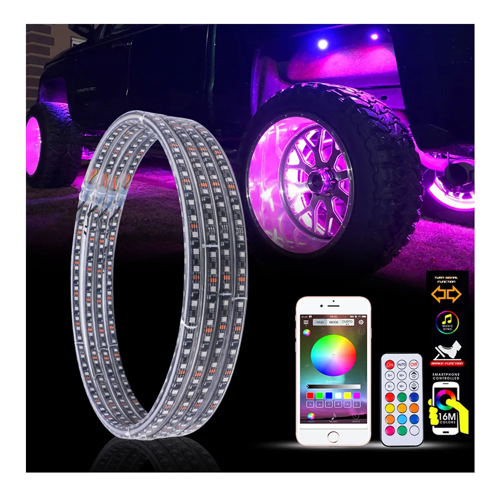 2022 NEWEST RGB RGBW Chasing Brightest 14 inch 15.5 17'' LED wheel rings light Rim Tire Lights by App For OFF Road Truck Cars