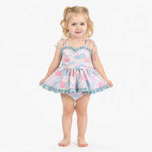 Custom <strong>Bunny</strong> Print Toddler <strong>Girls</strong> Skirted <strong>Outfit</strong> Two Piece Top and Shorts with Ruffle Trim Kids Casual Wear OEM Available - Product Image 3