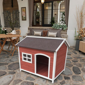 Villa pour chien en bois massif SHUNDA SDD008 avec motif imprimé pour chiens moyens/grands - Maison pour animaux de compagnie d'extérieur toutes saisons - Product Image 1