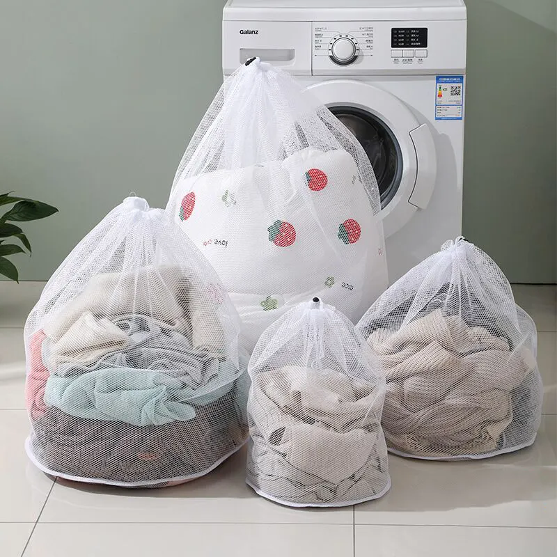 FF258 Wholehold Clothes Protective Thicken Machine Washable Laundry Bag for Travel Drawstring Coarse Mesh Laundry Bag