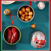 Boîte à bonbons en fer blanc de Noël de haute qualité avec impression personnalisée, boîte à chocolat en forme de boule avec ruban