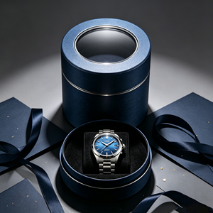 Boîte à montre cylindrique de luxe en tube de papier rond avec fenêtre transparente, emballage en carton personnalisé avec logo pour montre-bracelet - Product Image 3