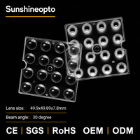 Lentille optique carrée personnalisée 49,9x49,9 mm à 16 LED, faisceau étroit de 30 degrés pour éclairage industriel et projecteurs OEM