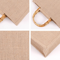 Sac fourre-tout en jute biodégradable et écologique avec logo personnalisé, poignée en bambou – Réutilisable pour cadeaux de demoiselles d'honneur, emballage de bougies, artisanat, plage